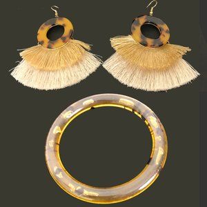 Tortoise Fringe Hoop Earrings & Amber Bracelet